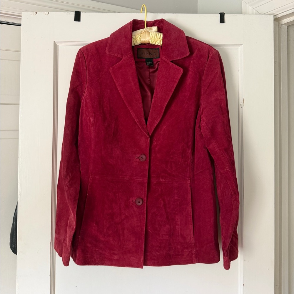 Women's Red Suede Blazer Jacket